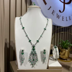 Teal Green Long Necklace Jewelry Set