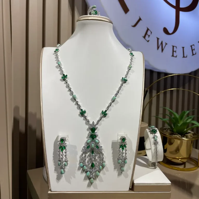 Teal Green Long Necklace Jewelry Set