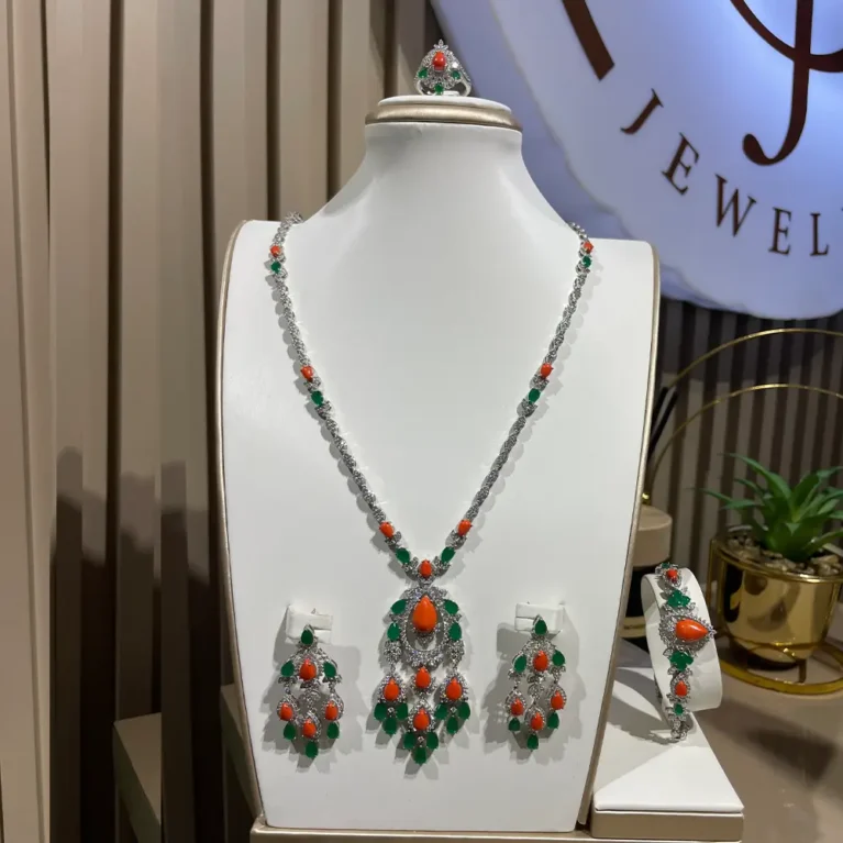 Coral & Green Long Necklace