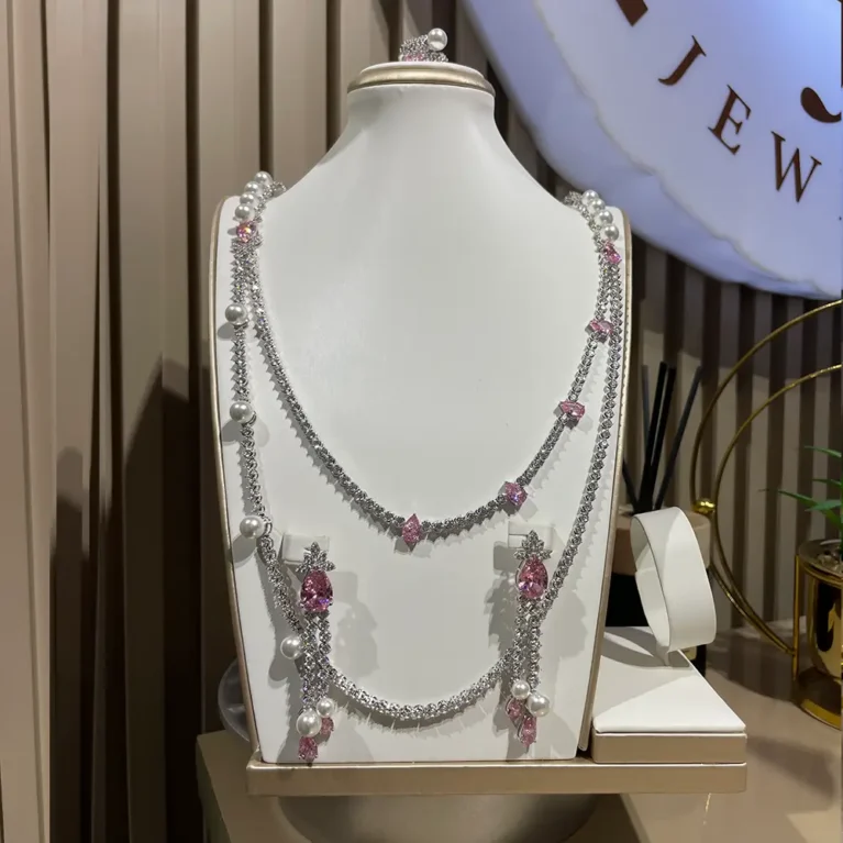 Two Layers Pink & Pearl Necklace set