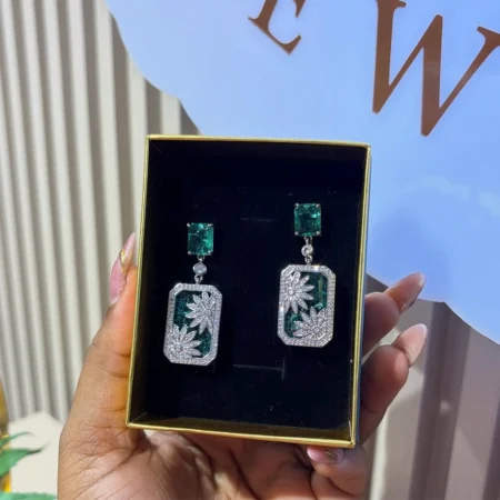 Green and silver earrings