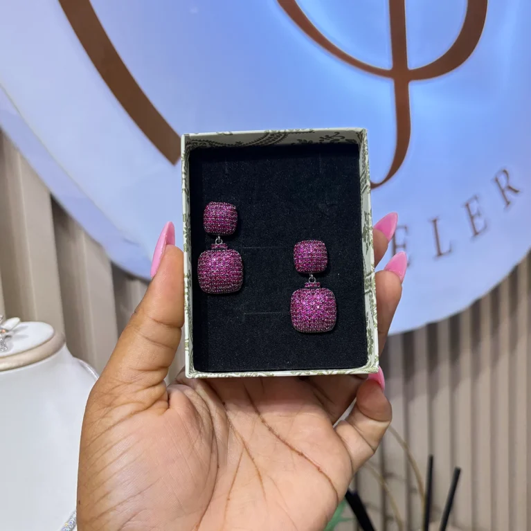 Magenta n Black Square Earrings
