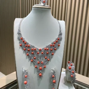 Coral n Silver Detail Jewelry Set