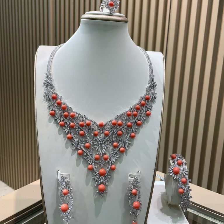 Coral n Silver Detail Jewelry Set