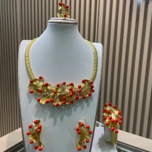 Floral Coral and Gold Jewelry Set