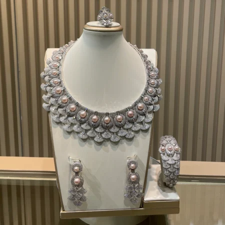 Bold Silver set with pink beads detailings