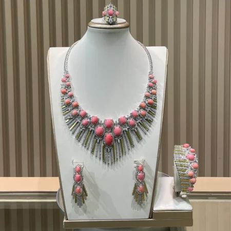 Exotic Two tone set with pink coral details